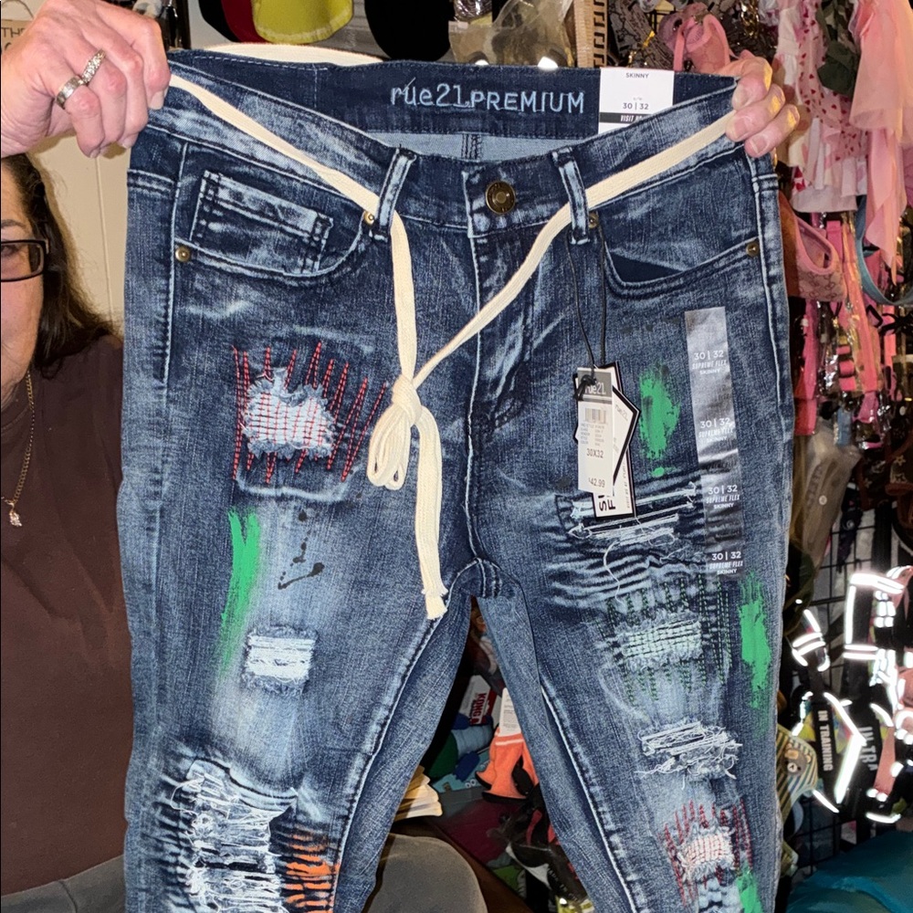 Rue21 Premium Blue Jeans with Colorful Accents